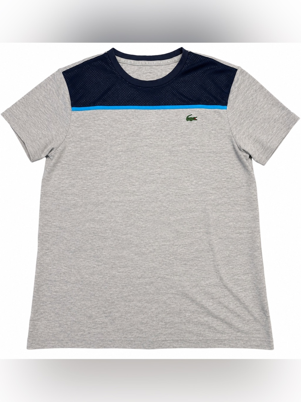 Lacoste Sport Men’s Gray Navy Blue Mesh Colorblock T-Shirt Crocodile Logo